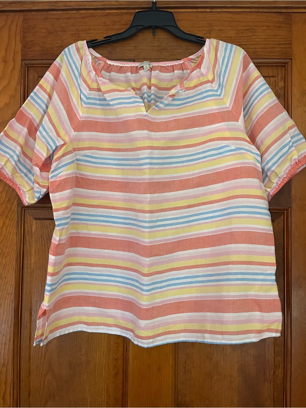 Talbots Coral Multi-Stripe Short Sleeve Blouse
